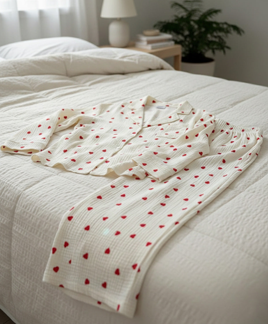 Mini&More - Cotton muslin heart pyjamas