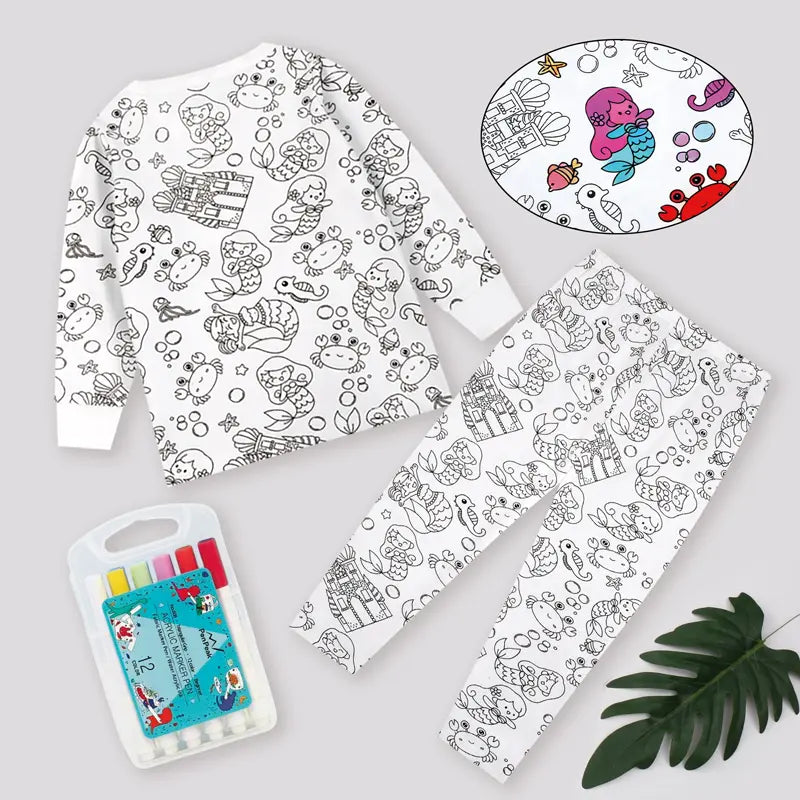 Mini&More - Coloring Pajamas Set with Markers (Reusable After Wash)